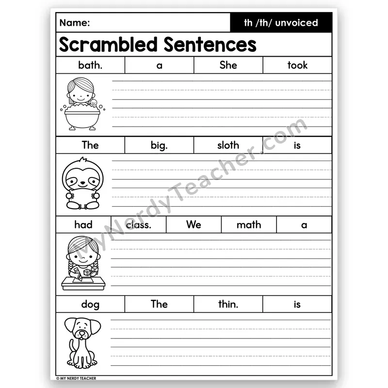 Unvoiced th Scrambled Sentences — /th/ Digraph