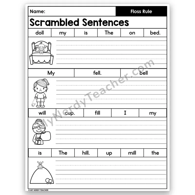 Floss Rule (ff, ll, ss, zz) Scrambled Sentences — Build a Sentence