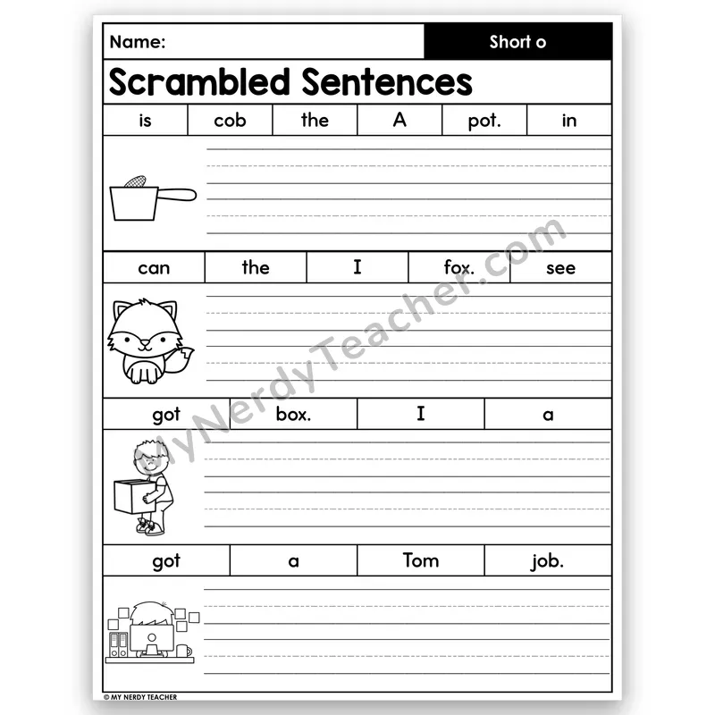 Short o Scrambled Sentences — CVC Word Building