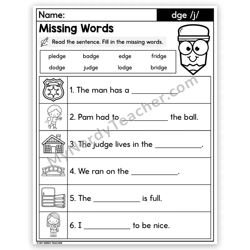 DGE Trigraph Decodable Sentences — Missing Words Worksheet