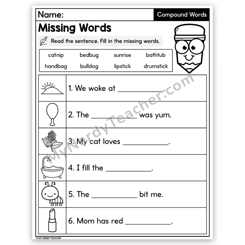 Compound Words Decodable Sentences — Missing Words Worksheet
