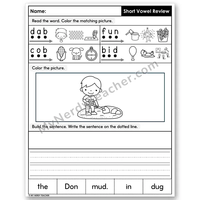 Short Vowels Review Decodable Sentences — Build & Write