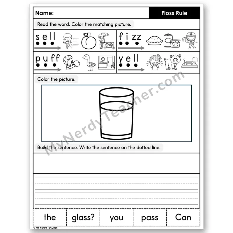Floss Rule (ff, ll, ss, zz) Decodable Sentences — Build & Write