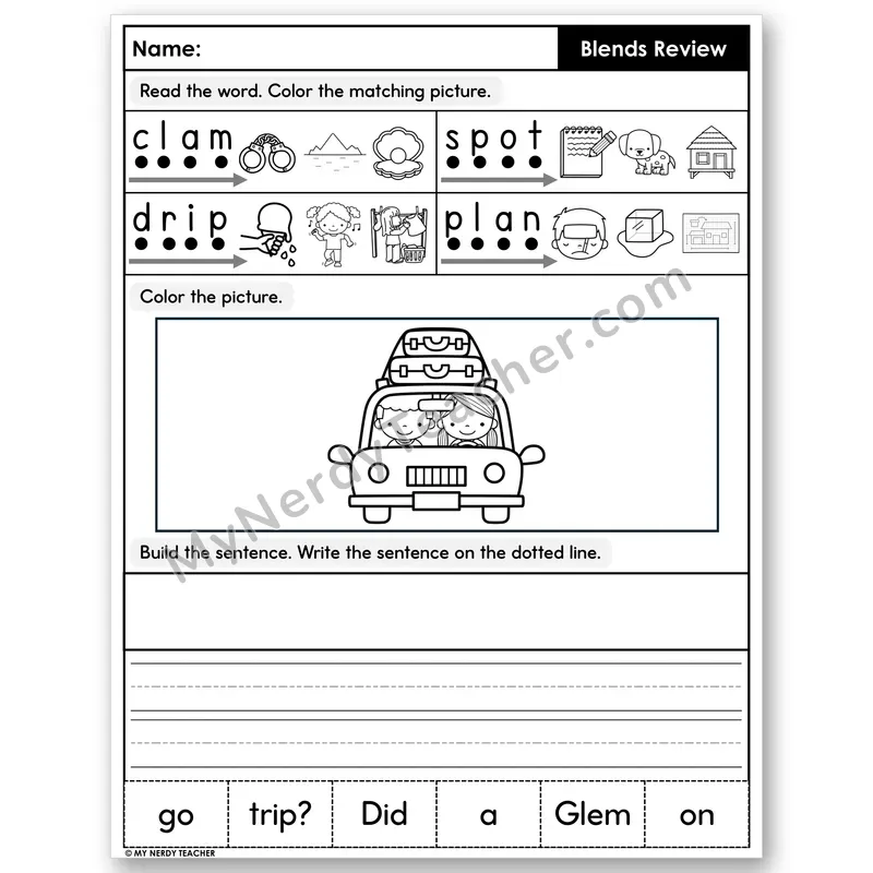 Consonant Blends Review Decodable Sentences — Build & Write