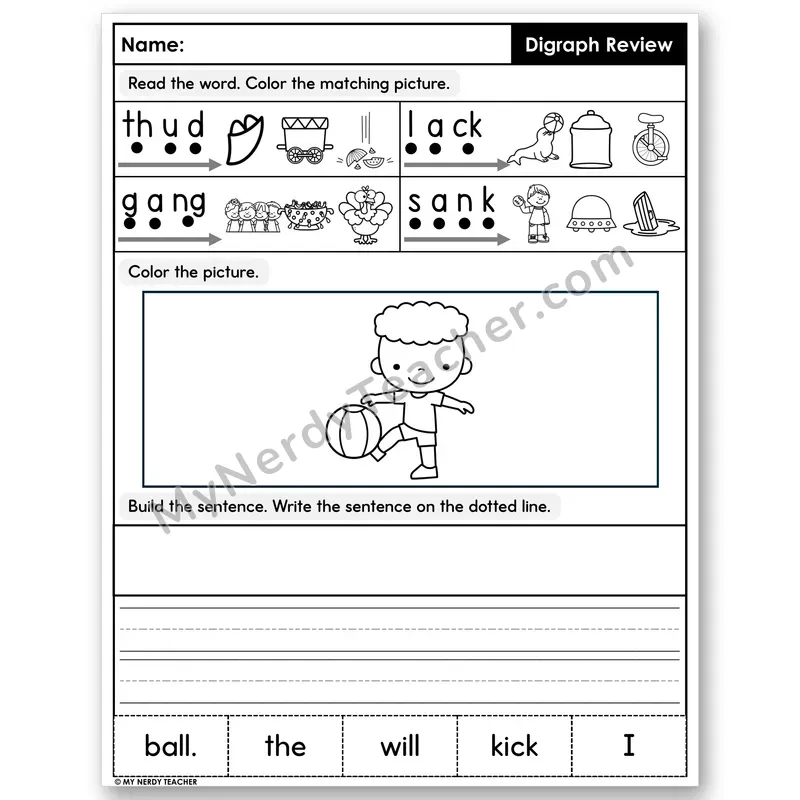 Consonant Digraphs Review Decodable Sentences — Build & Write
