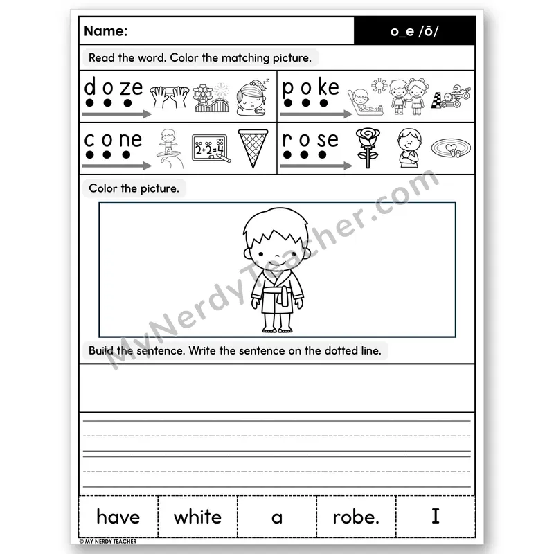 Silent E o_e (Long O) Decodable Sentences — Build & Write
