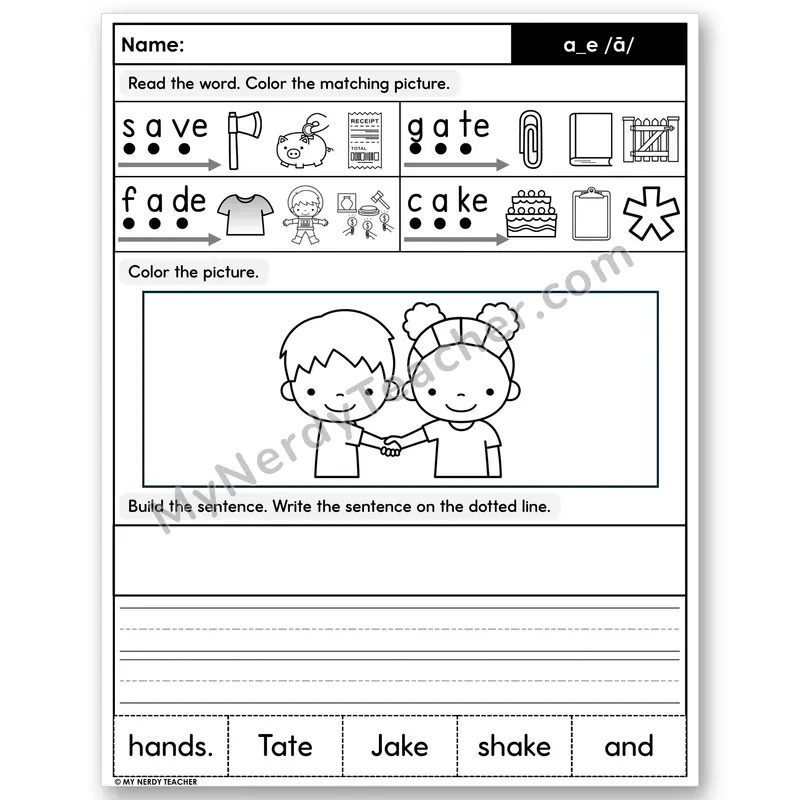 Silent E a_e (Long A) Decodable Sentences — Build & Write