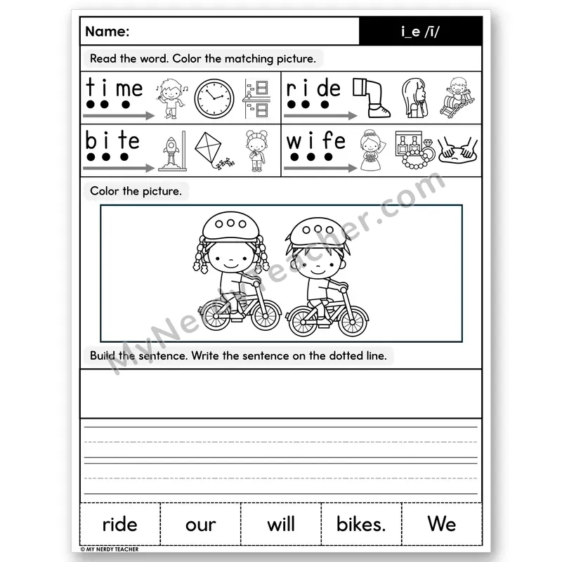 Silent E i_e (Long I) Decodable Sentences — Build & Write