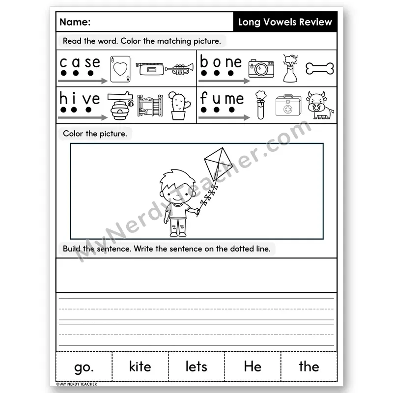 Long Vowels (Silent E) Review Decodable Sentences — Build & Write