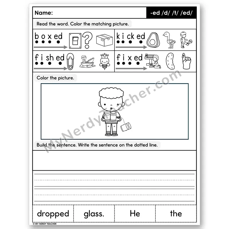 Suffix -ed (d, t, ed) Decodable Sentences — Build & Write
