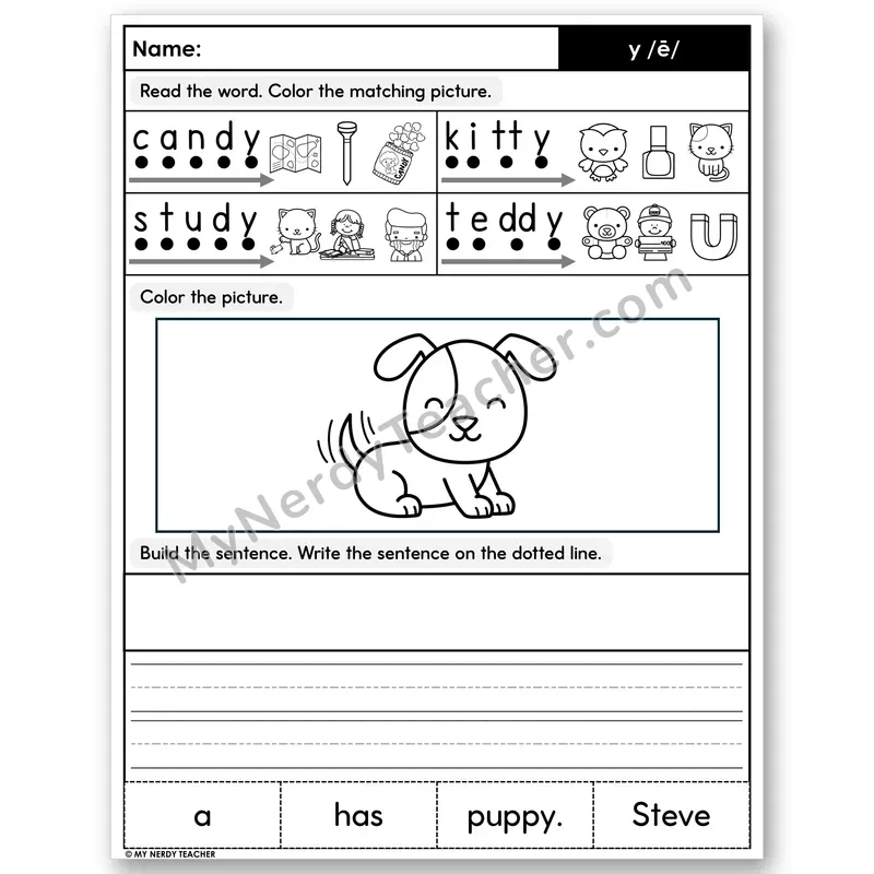 Y as Long E Decodable Sentences — Color, Build & Write
