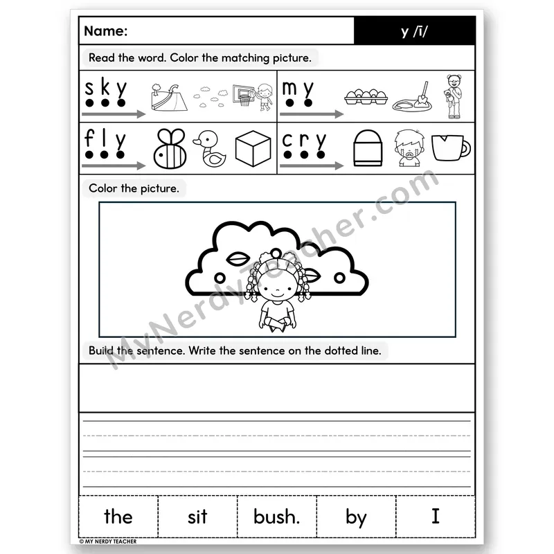 Y as Long I Decodable Sentences — Color, Build & Write