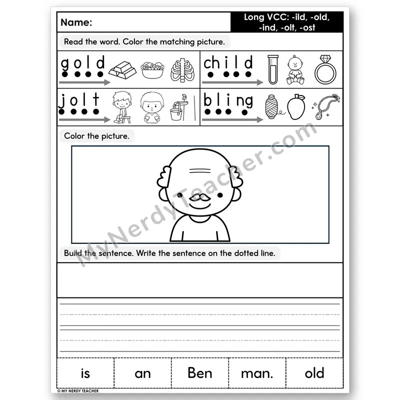 Long VCC (-ild, -old, -ind, -olt, -ost) Decodable Sentences