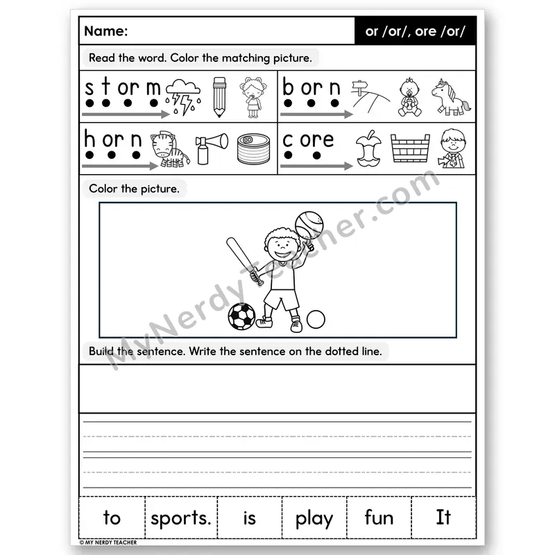 R-Controlled or, ore Decodable Sentences — Build & Write