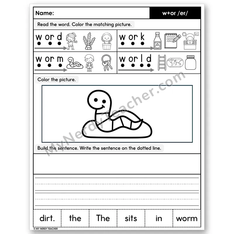 R-Controlled w+or Decodable Sentences — Build & Write