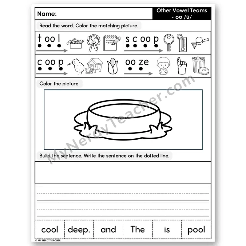 Vowel Team oo (as in moon) Decodable Sentences — Build & Write