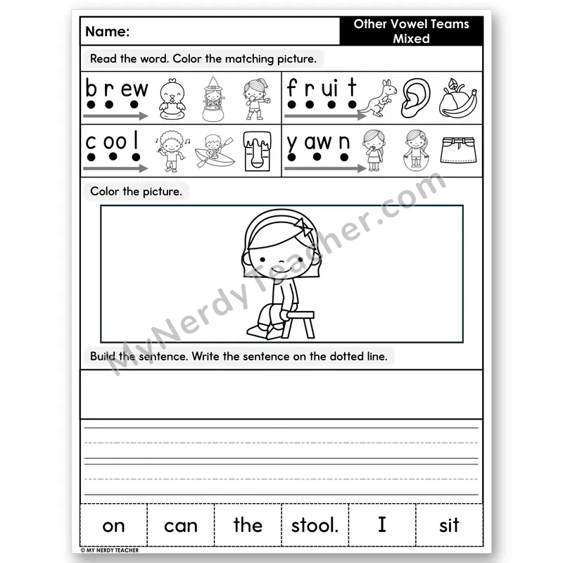 Other Vowel Teams Review Decodable Sentences — Build & Write