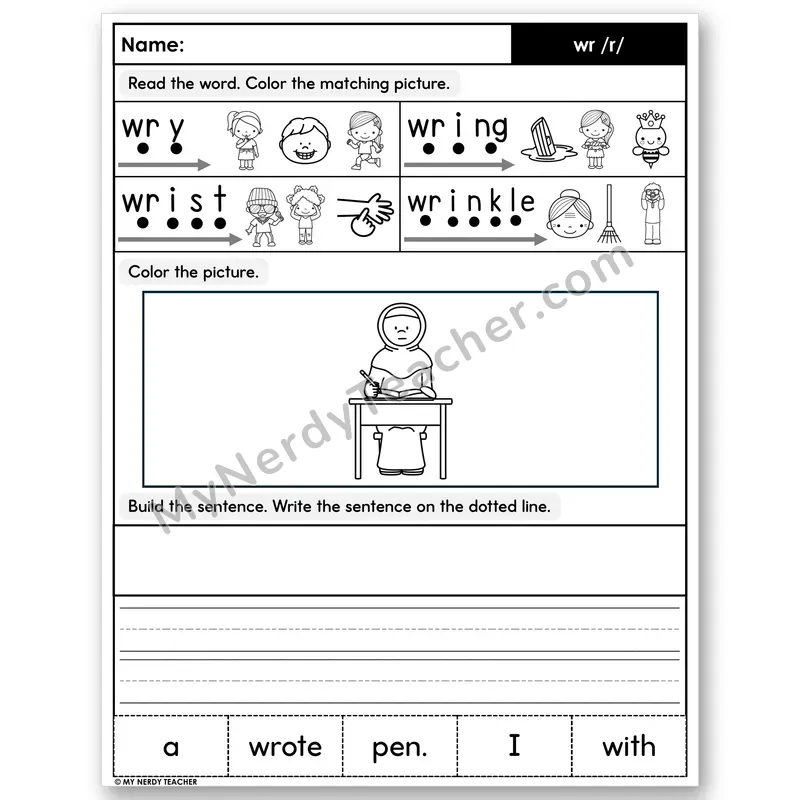 Silent Letters wr (Silent W) Decodable Sentences — Build & Write