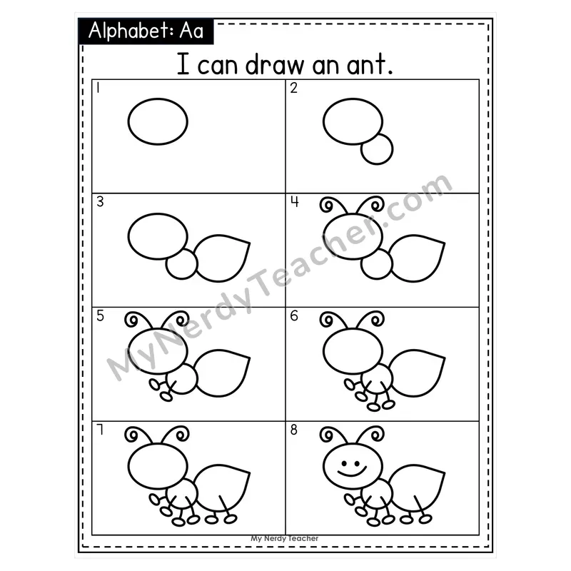 Alphabet Animals Directed Drawing Worksheets — Beginning Sounds
