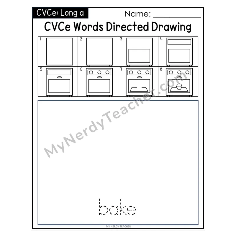 CVCe Words Directed Drawing & Word Tracing — Silent E Long Vowels