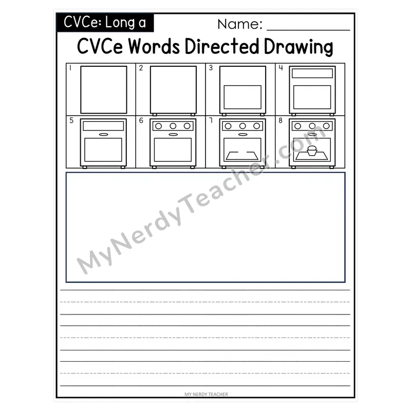 CVCe Words Directed Drawing & Handwriting — Silent E Long Vowels