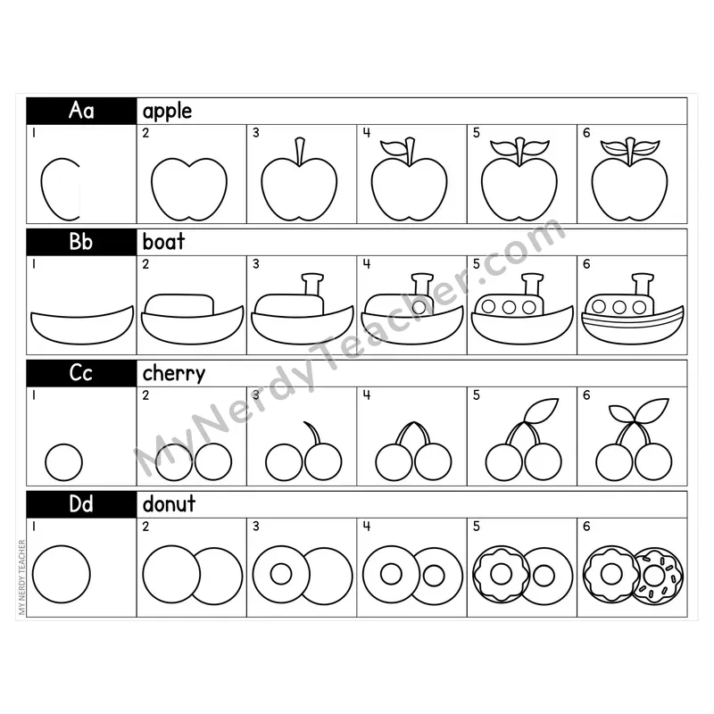 Alphabet Directed Drawing Task Cards — Letter Sounds A-Z