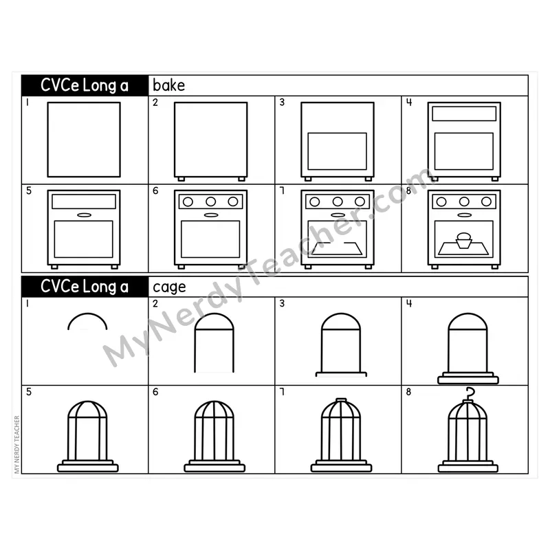 CVCe Words Directed Drawing Task Cards — Silent E Long Vowels