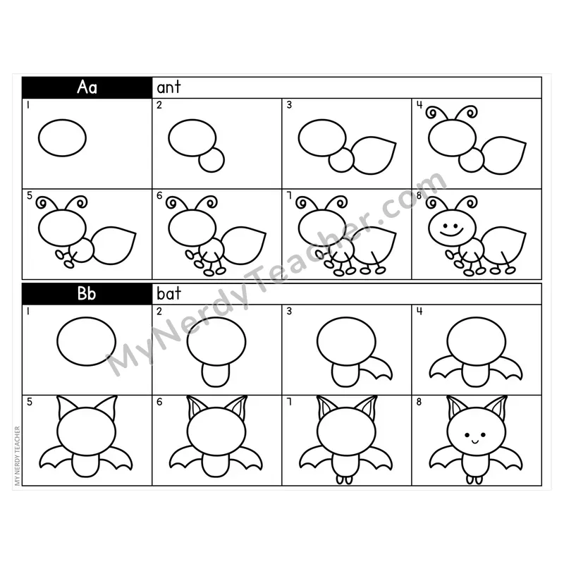 Alphabet Animals Directed Drawing Task Cards — Beginning Sounds
