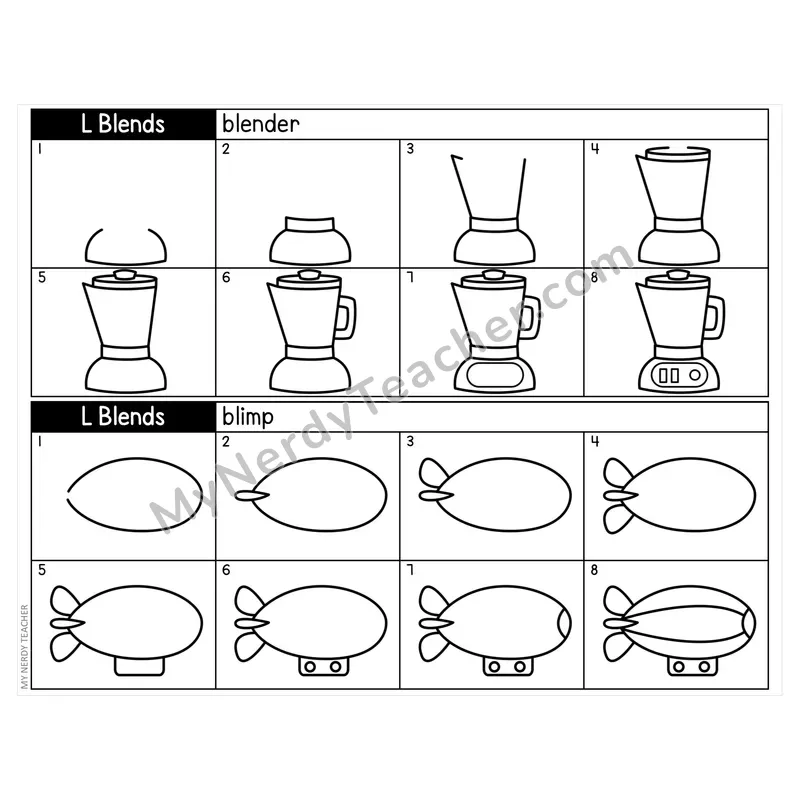 Consonant Blends Directed Drawing Task Cards — L, R & S Blends