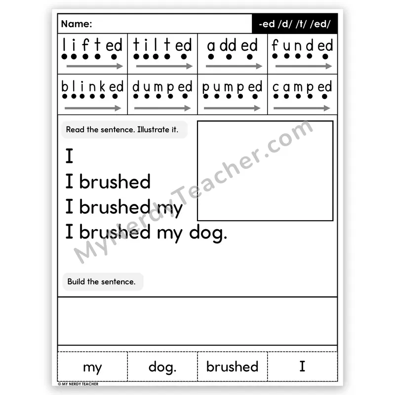 Suffix -ed Sentence Pyramid — Decodable Fluency Worksheet (Set 2)