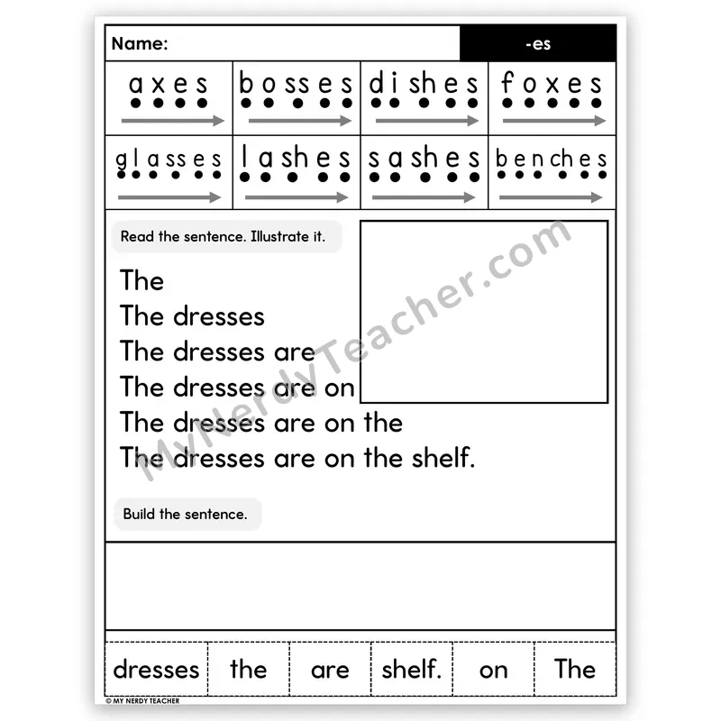 Suffix -es Sentence Pyramid — Decodable Fluency Worksheet (Set 1)