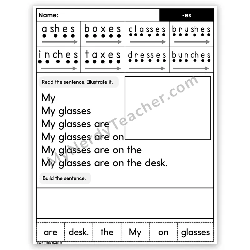 Suffix -es Sentence Pyramid — Decodable Fluency Worksheet (Set 2)