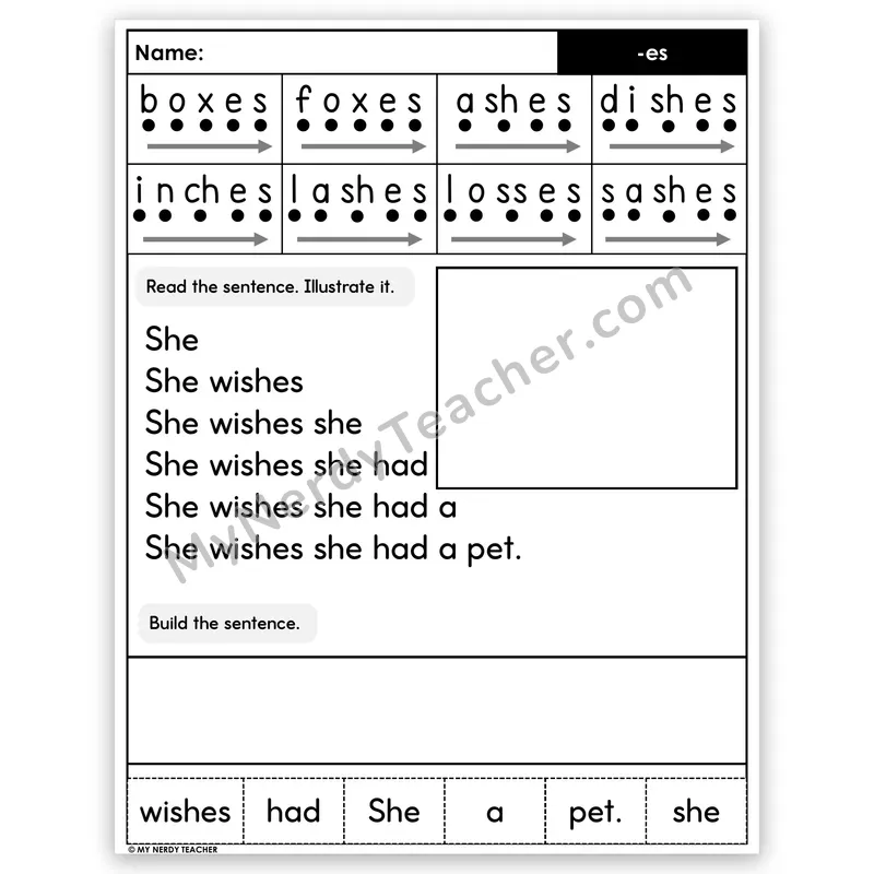 Suffix -es Sentence Pyramid — Decodable Fluency Worksheet (Set 5)