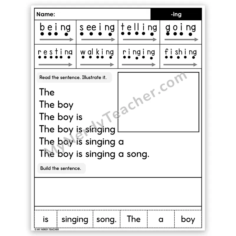 Suffix -ing Sentence Pyramid — Decodable Fluency Worksheet (Set 2)
