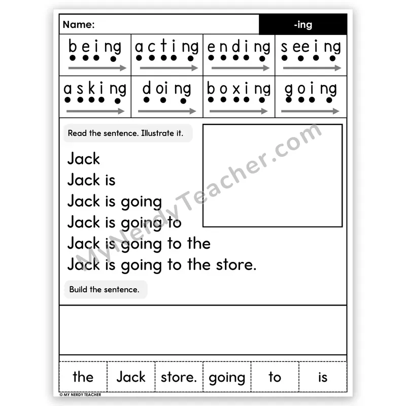 Suffix -ing Sentence Pyramid — Decodable Fluency Worksheet (Set 5)