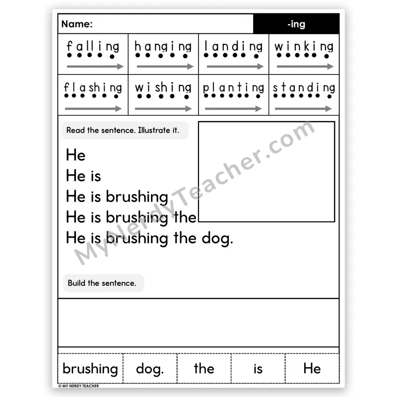Suffix -ing Sentence Pyramid — Decodable Fluency Worksheet (Set 4)