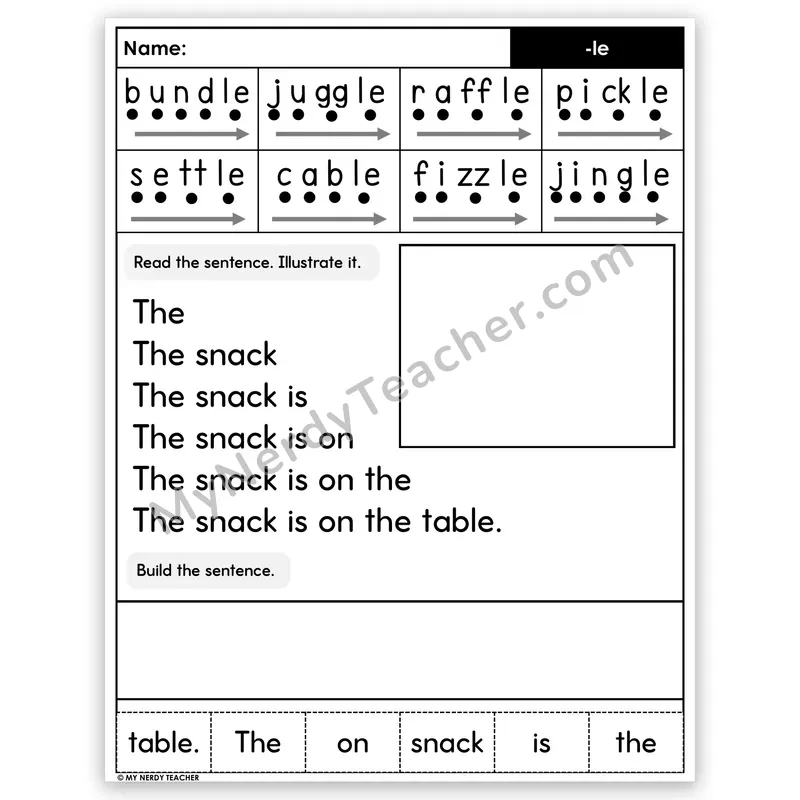 Consonant -le Sentence Pyramid — Decodable Fluency Worksheet (Set 2)