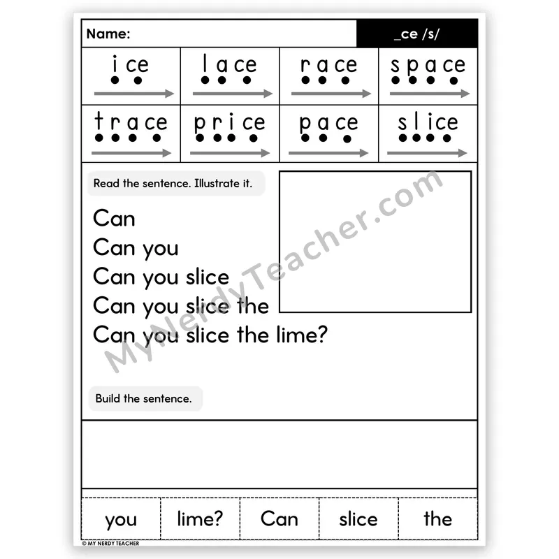 Soft C (_ce) Sentence Pyramid — Decodable Fluency Worksheet (Set 2)