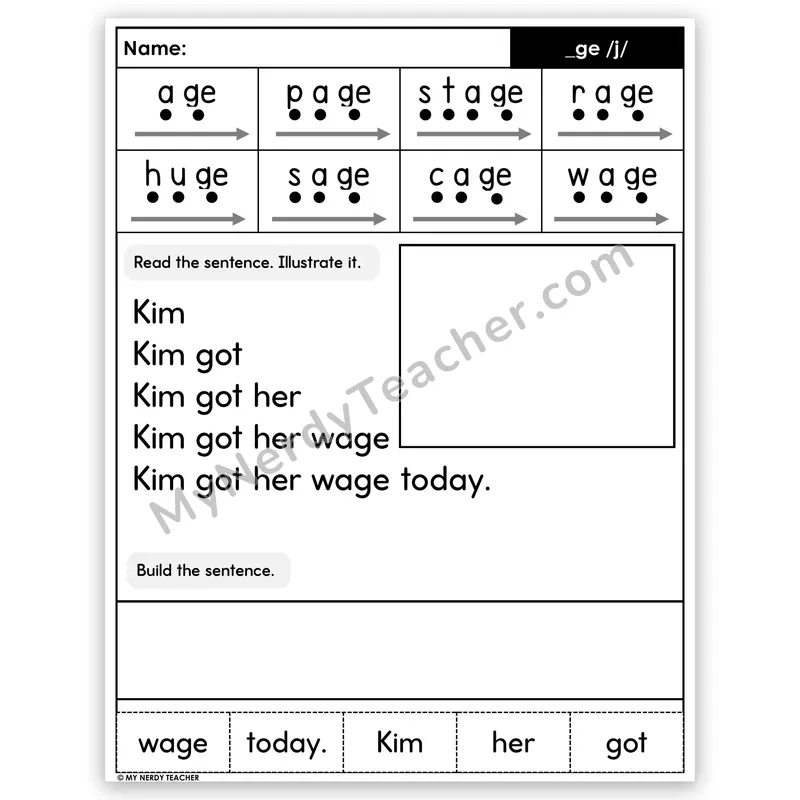 Soft G (_ge) Sentence Pyramid — Decodable Fluency Worksheet (Set 2)