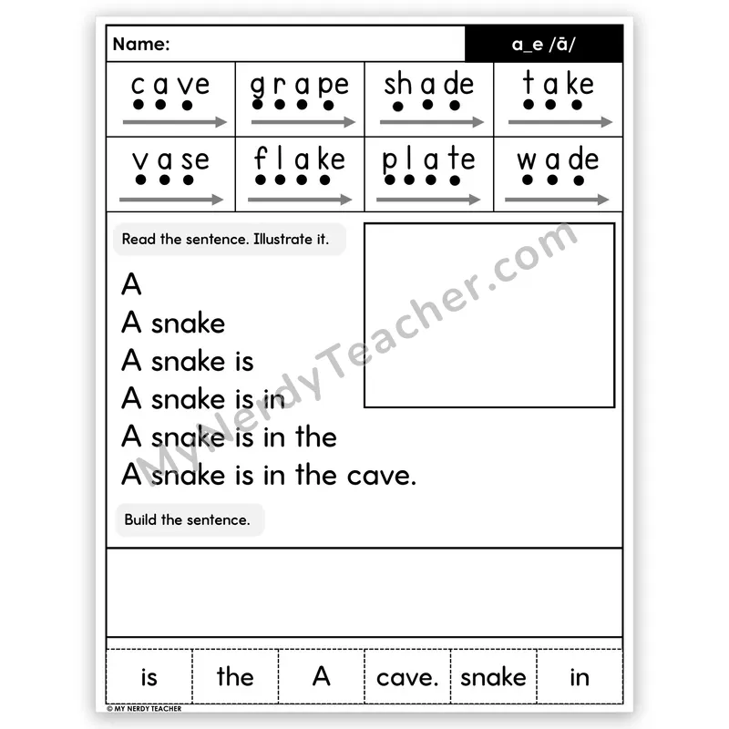 Silent E a_e (Long A) Sentence Pyramid — Decodable Fluency Worksheet (Set 5)