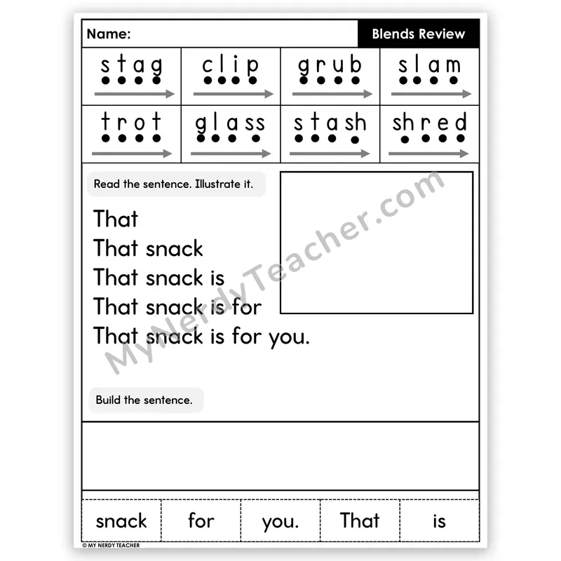 Consonant Blends Review Sentence Pyramid — Decodable Fluency Worksheet (Set 3)