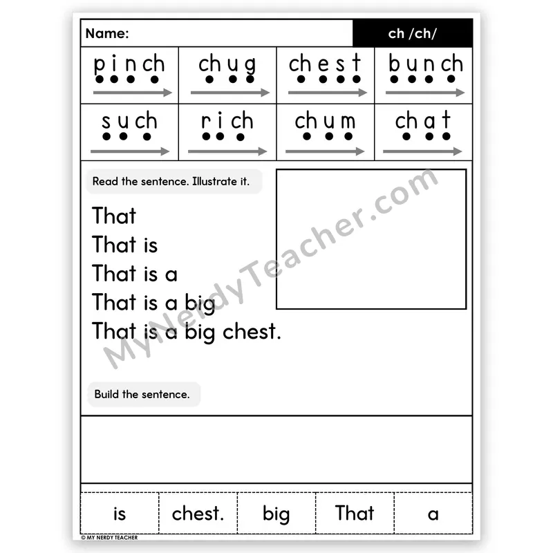 CH Digraph Sentence Pyramid — Decodable Fluency Worksheet (Set 4)