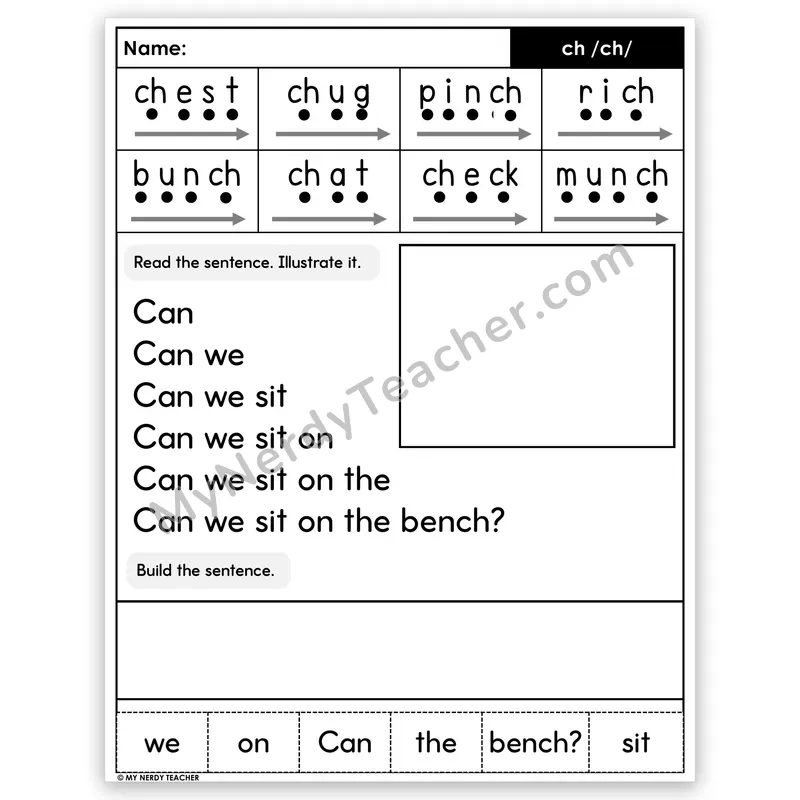 CH Digraph Sentence Pyramid — Decodable Fluency Worksheet (Set 2)