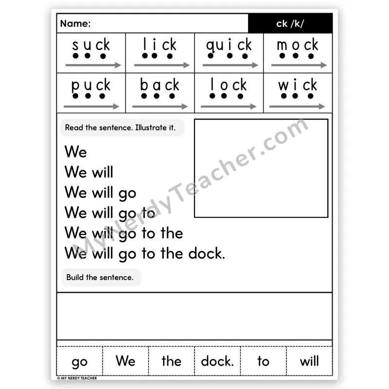 CK Digraph Sentence Pyramid — Decodable Fluency Worksheet (Set 4)