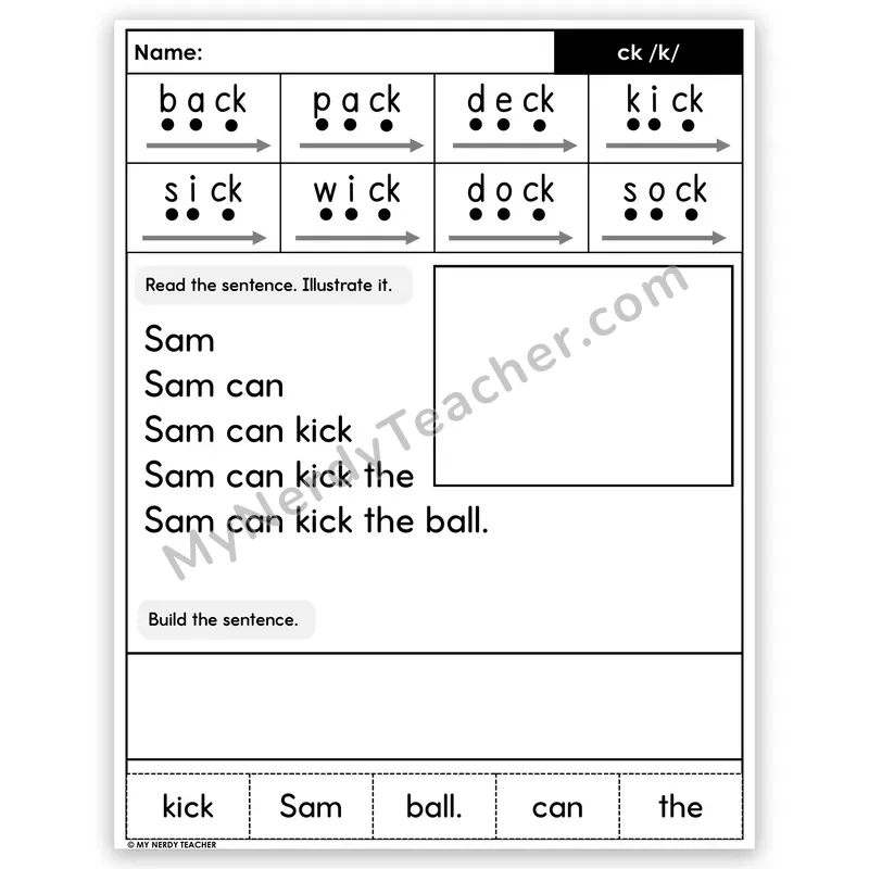 CK Digraph Sentence Pyramid — Decodable Fluency Worksheet (Set 1)