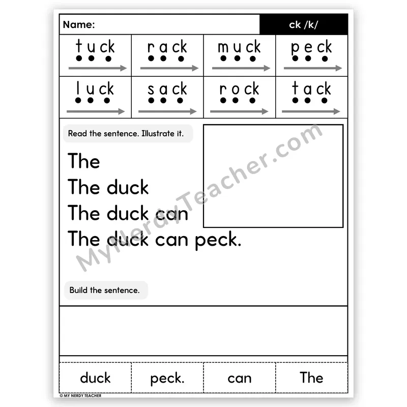 CK Digraph Sentence Pyramid — Decodable Fluency Worksheet (Set 3)
