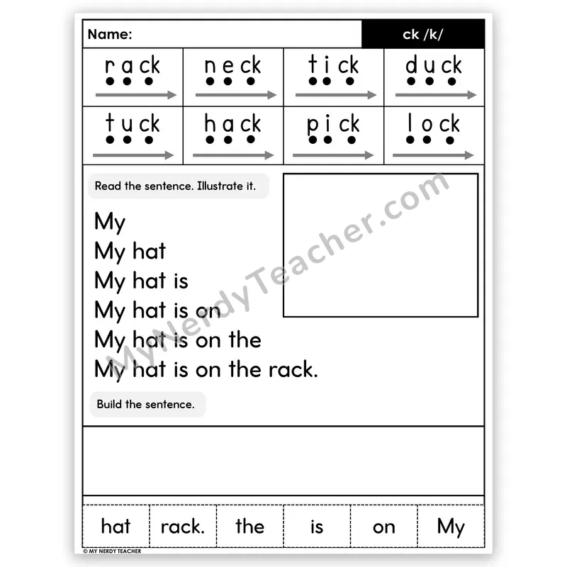CK Digraph Sentence Pyramid — Decodable Fluency Worksheet (Set 5)