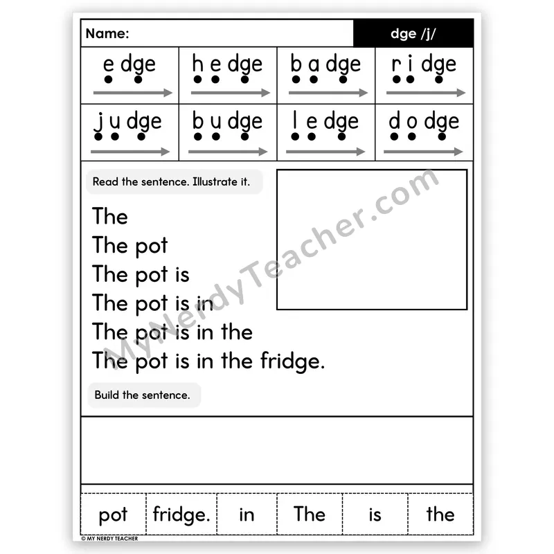 DGE Trigraph Sentence Pyramid — Decodable Fluency Worksheet (Set 1)