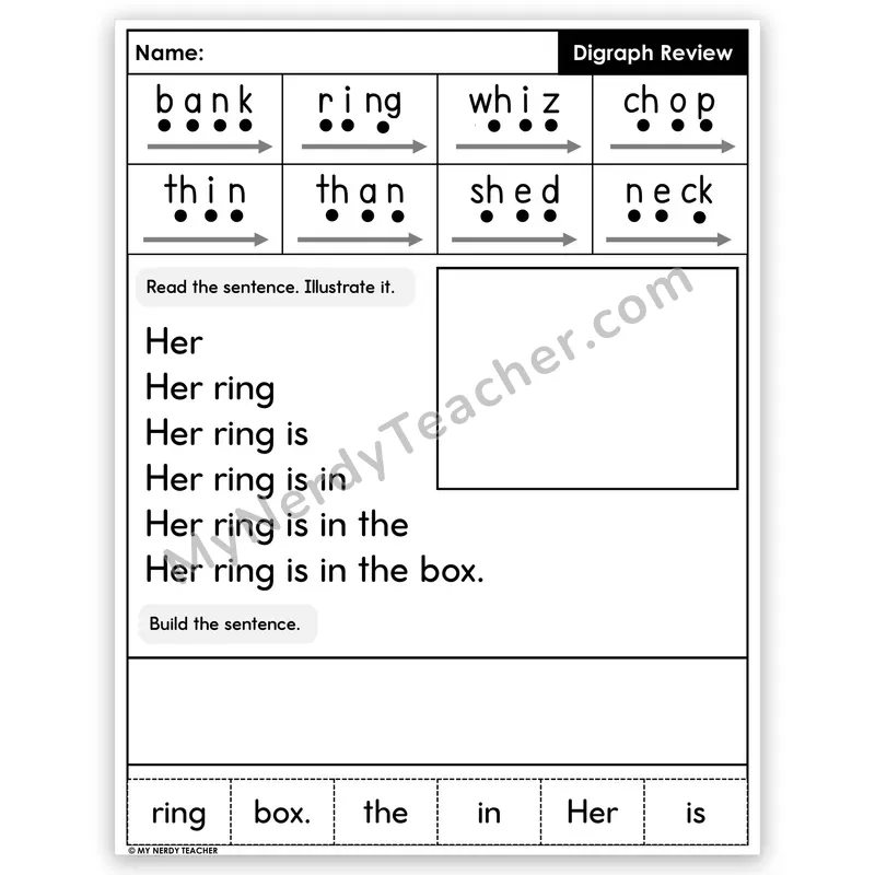 Digraphs Review Sentence Pyramid — Decodable Fluency Worksheet (Set 5)