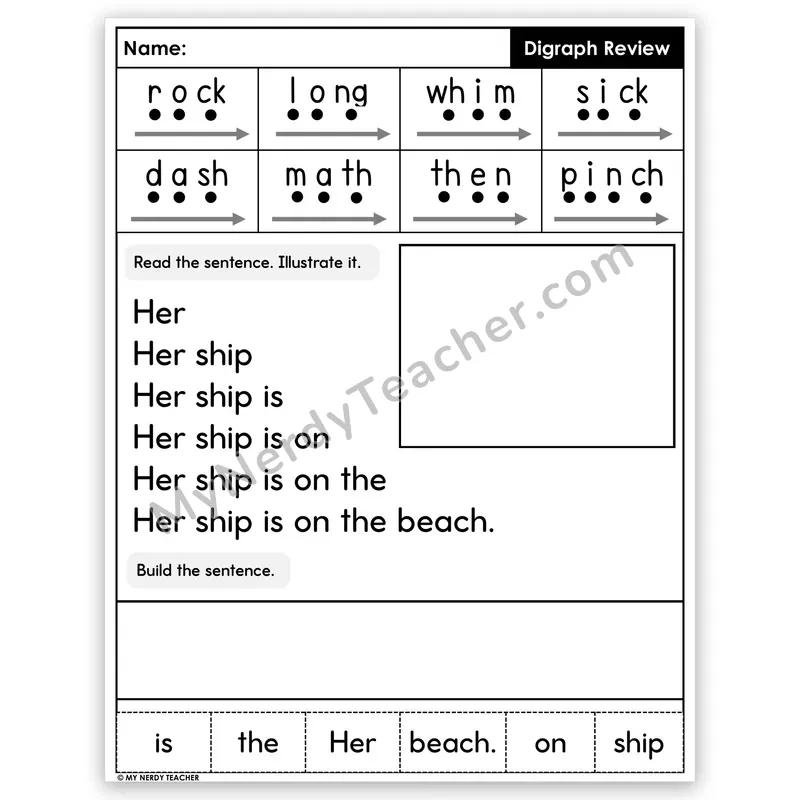 Digraphs Review Sentence Pyramid — Decodable Fluency Worksheet (Set 2)
